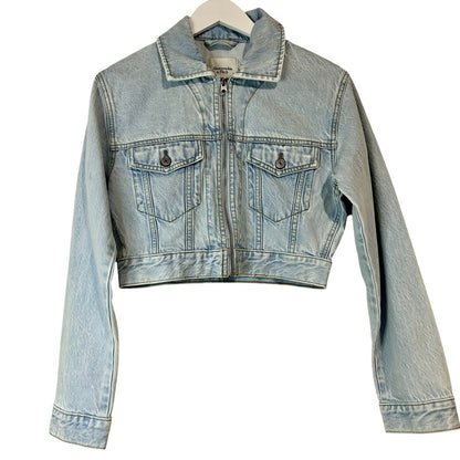 Abercrombie & Fitch Women’s Cropped Denim Jacket Light Blue Size Small NWT Zip Up