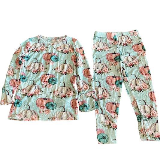 Posh Peanut Girls Jackie Soft Fall Pumpkin Loungewear Pajama Set Blue 2T EUC
