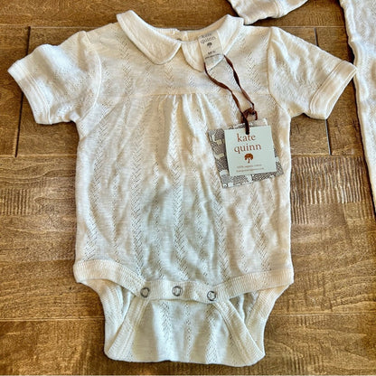 Kate Quinn Gender Bodysuit and Onesie Set Cream Size 3-6 M NWT Organic Cotton