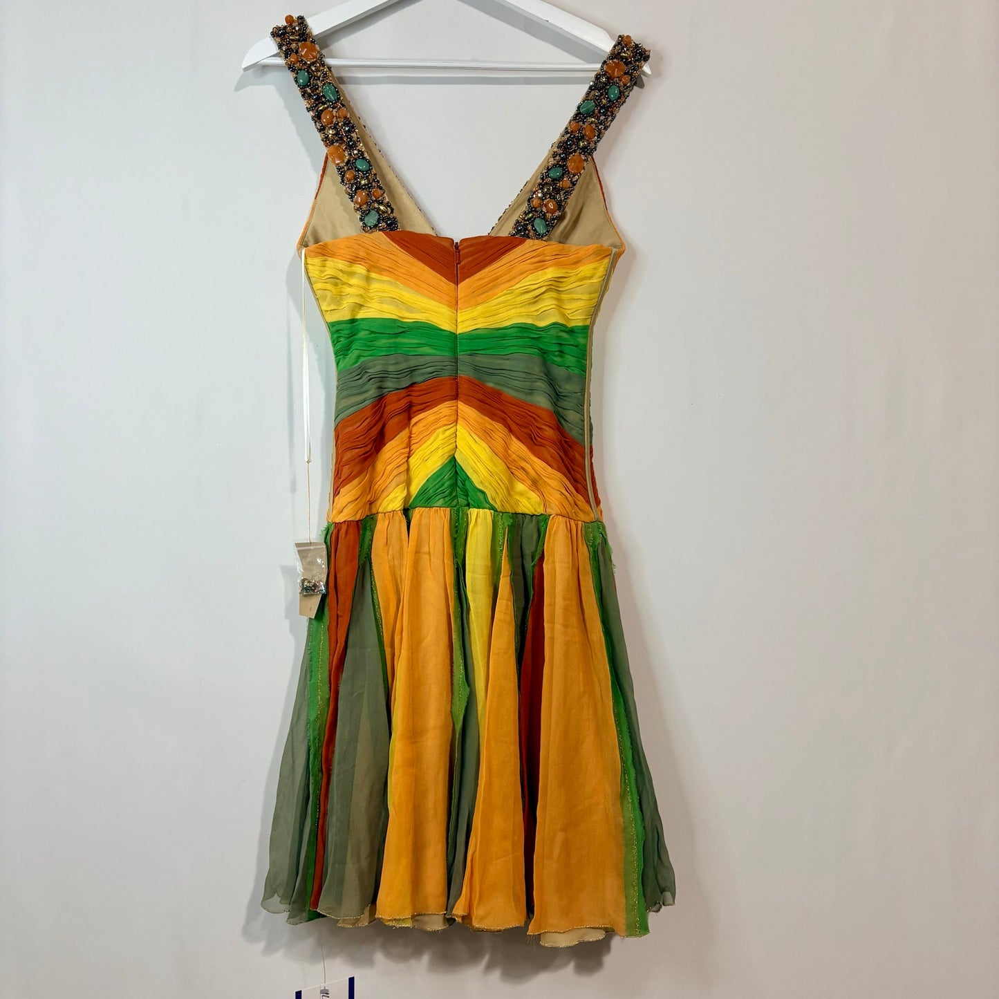 Mandalay Women’s Silk Beaded Gemstone V Neck Mini Dress Multicolor Size 4 NWT