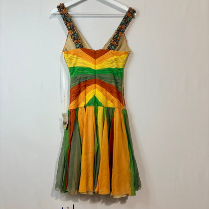 Mandalay Women’s Silk Beaded Gemstone V Neck Mini Dress Multicolor Size 4 NWT