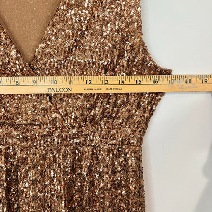 PinkBlush Women’s Sequin Maternity V Neck Sleeveless Evening Gown Gold Med EUC