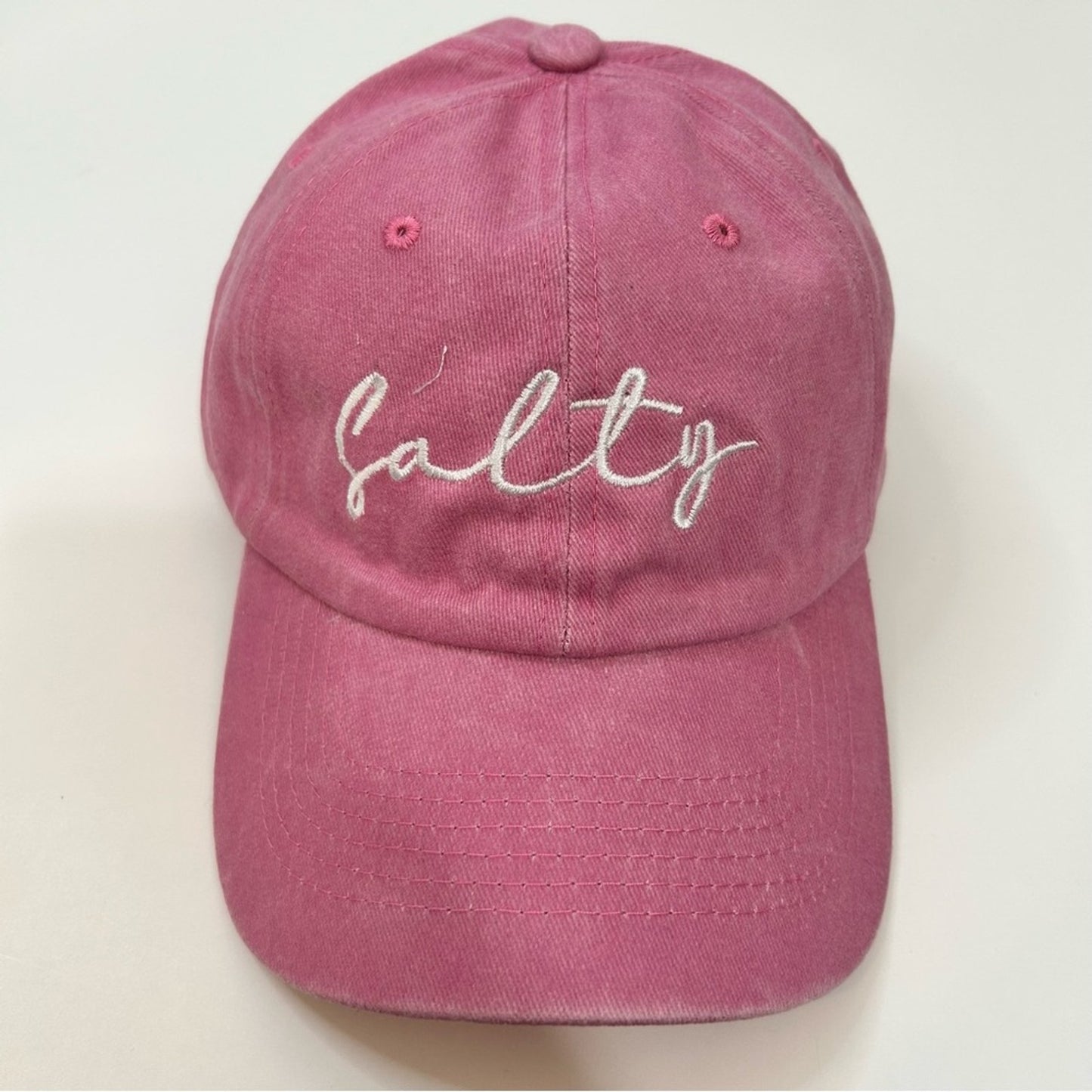 Salty Embroidered Vintage Washed Cotton Baseball Cap Hat Pink White NEW Girly