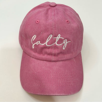 Salty Embroidered Vintage Washed Cotton Baseball Cap Hat Pink White NEW Girly