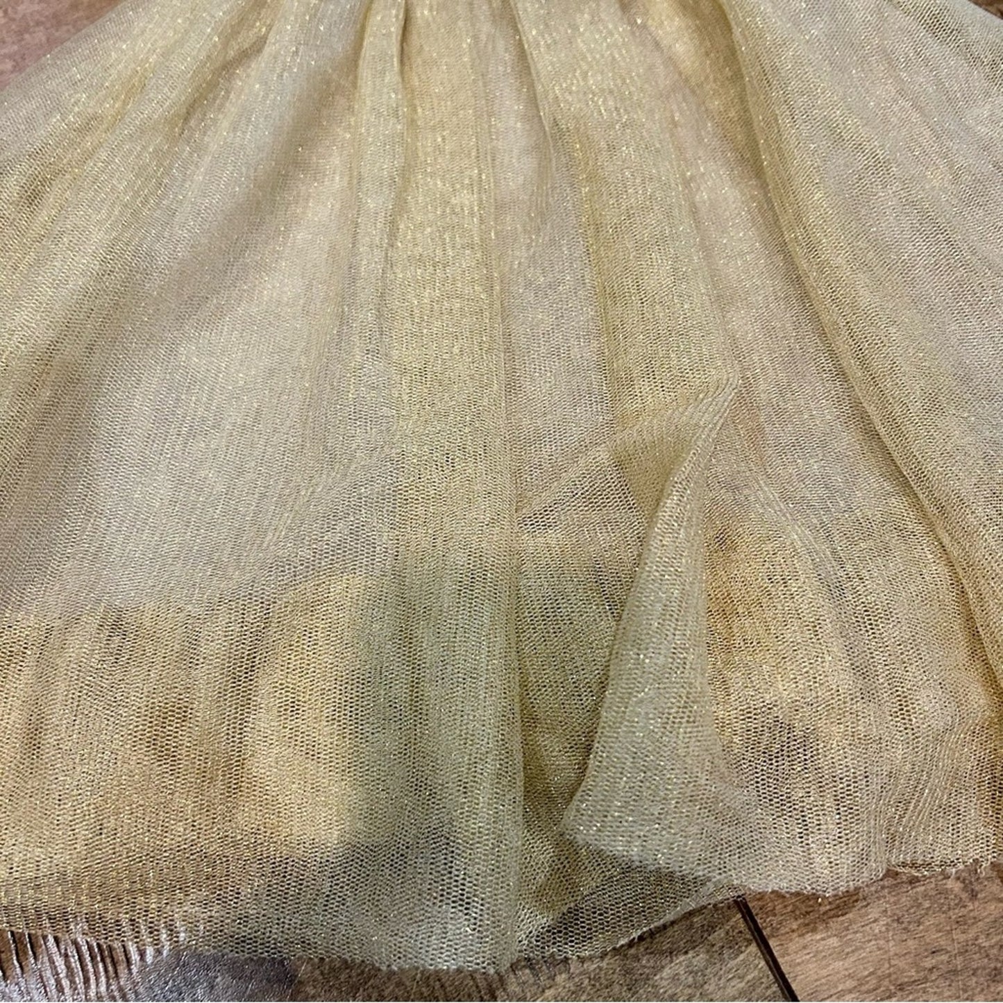 EleStory Girls Sleeveless Floral Sequin Mesh Tulle Dress Tan Gold Size 4T EUC