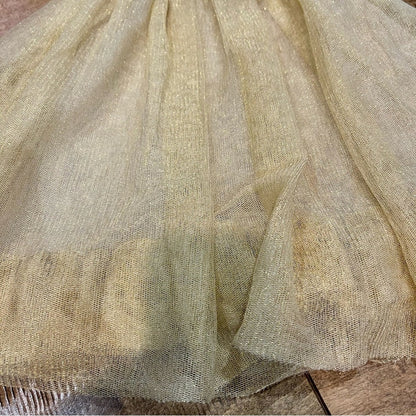 EleStory Girls Sleeveless Floral Sequin Mesh Tulle Dress Tan Gold Size 4T EUC