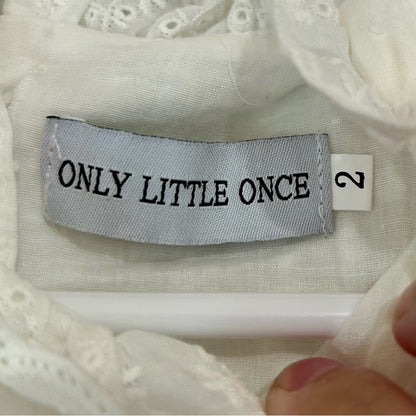 Only Little Once Toddler Girls Swiss Dot Flower Bow Dress White Size 2 FLAW Cute