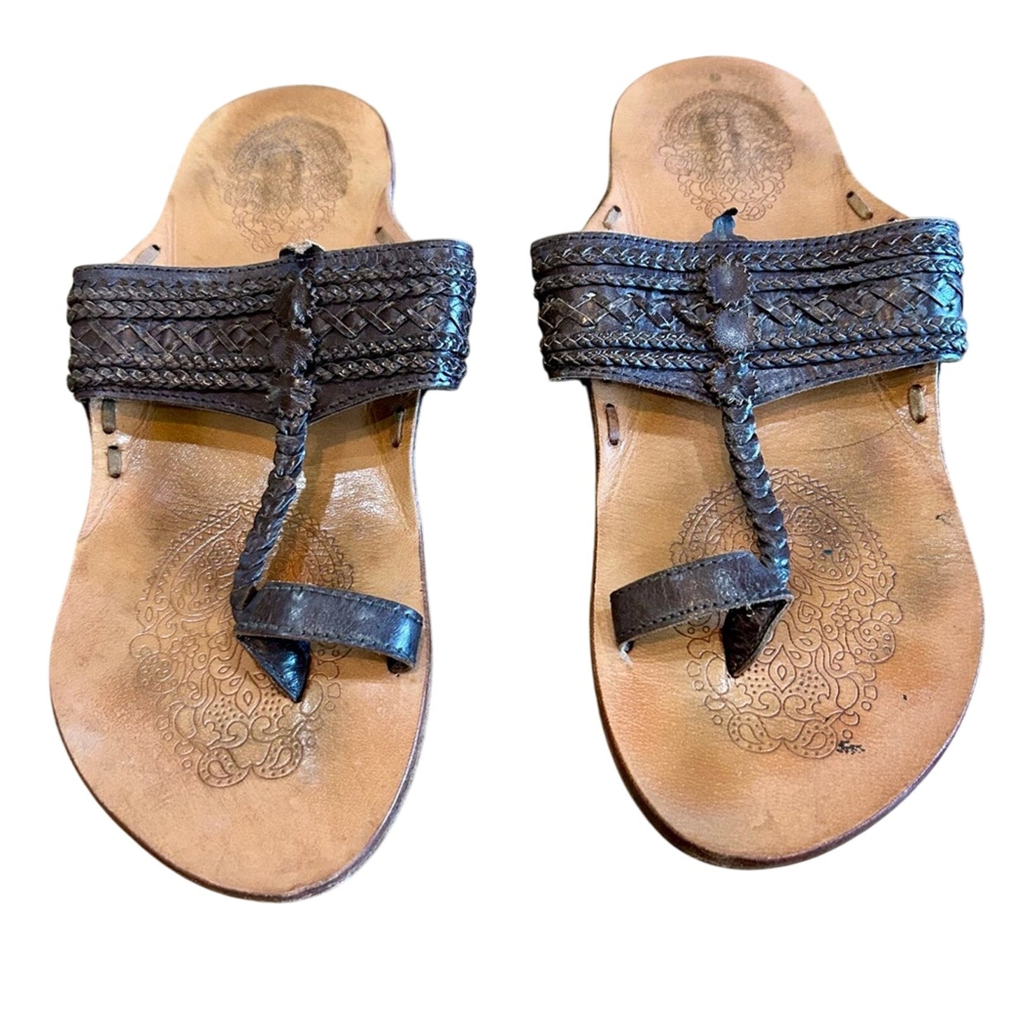 Women’s Leather Woven Detail Sandals Brown Size 9 EUC Girly Summer Intricate