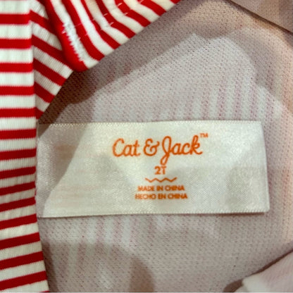 Cat & Jack Toddler Girls Retro Style Striped One Piece Swimsuit Red White 2T EUC