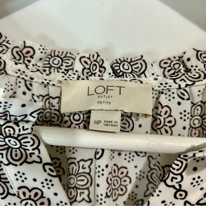 Loft Outlet Women’s Sleeveless Ruffle Neck Print Blouse White Pink Size M P EUC