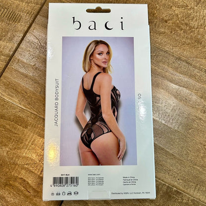 Baci Women’s Jacquard Bodysuit Lingerie Black One Size New in Package