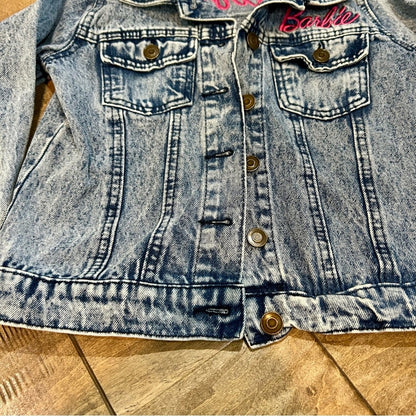 Barbie Mattel Girls Embroidered Logo Denim Jacket Blue Size Small EUC Jean Cute