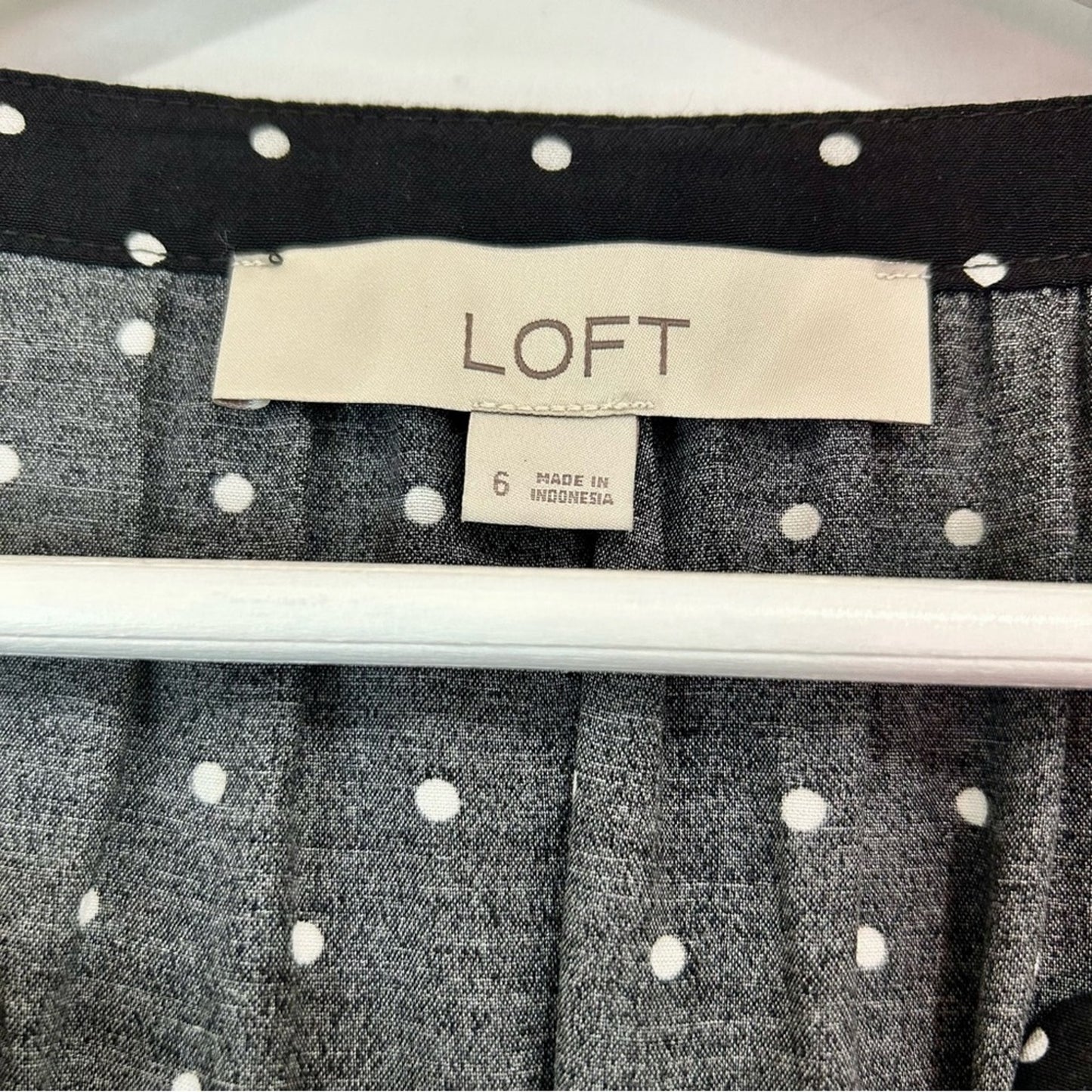 Loft Women’s Long Sleeve Polka Dot Button Down Dress Black White Size 6 FLAW