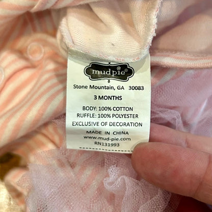 Mud Pie Infant Girl Little Sister Striped Onesie Pink Size 3 M EUC Tulle Girly