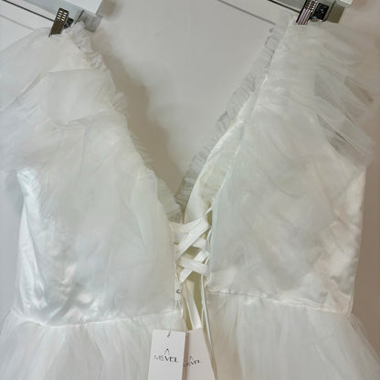 Miss Veil Women’s Layered Tulle Double V Neck Mini Dress White Size XL NWT