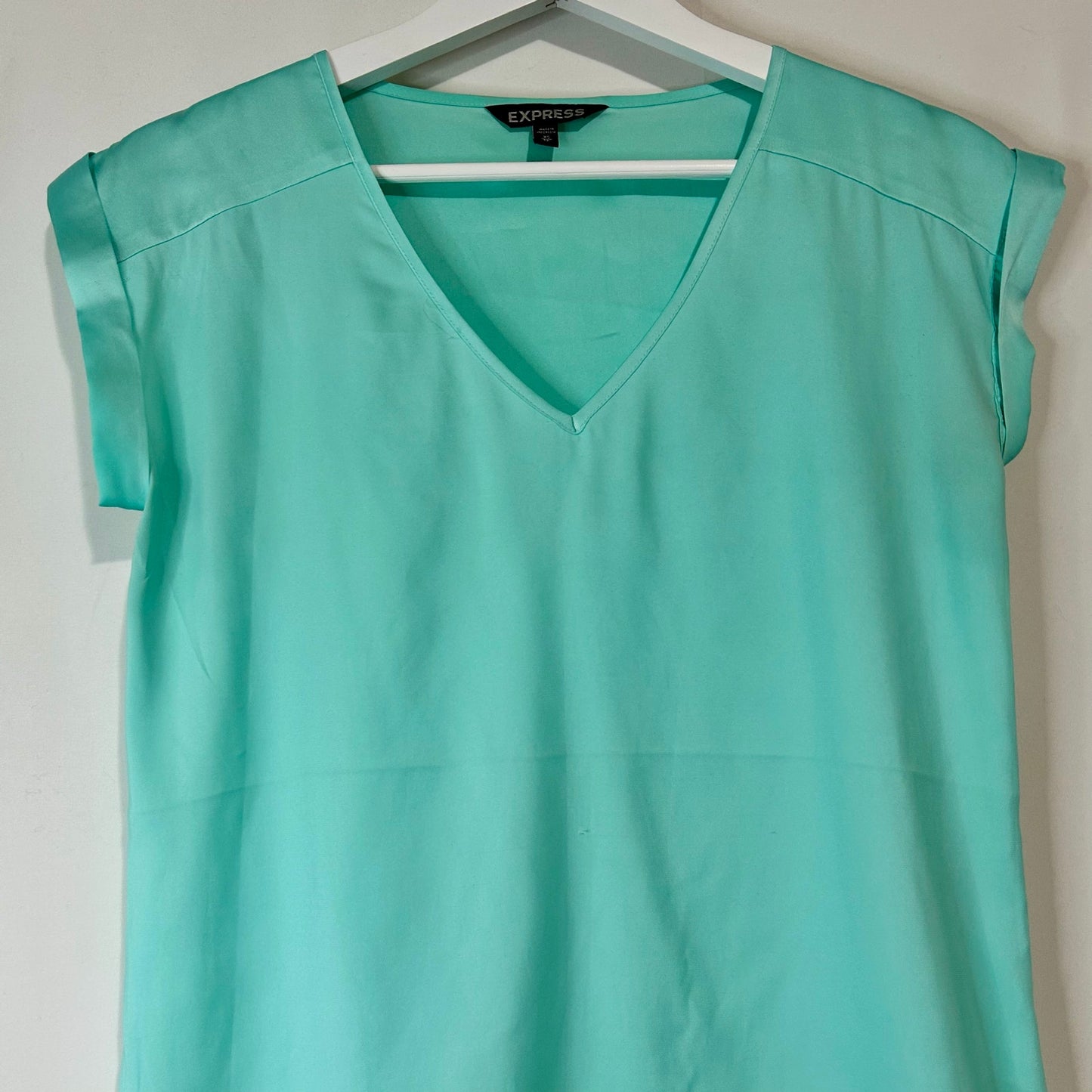 Express Women’s Cap Sleeve Blouse Teal Size XS EUC FLAW Professional Girly Cute