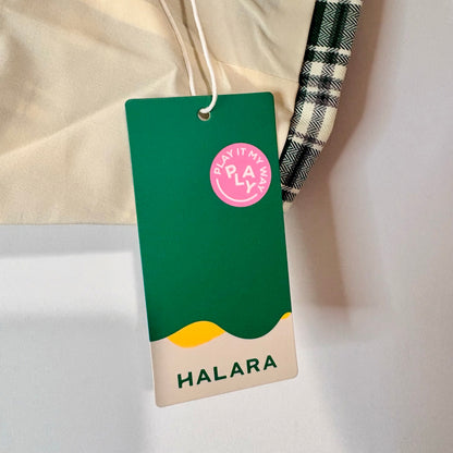 Halara Women’s Sleeveless Halter Plaid Button Up Vest Top Green Cream Size Small NWT