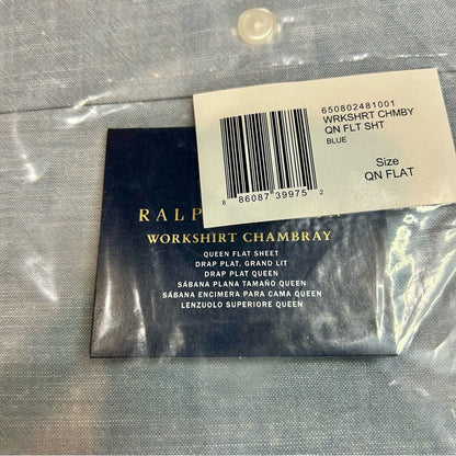 Ralph Lauren Home Workshirt Chambray Queen Flat Sheet Blue New in Package