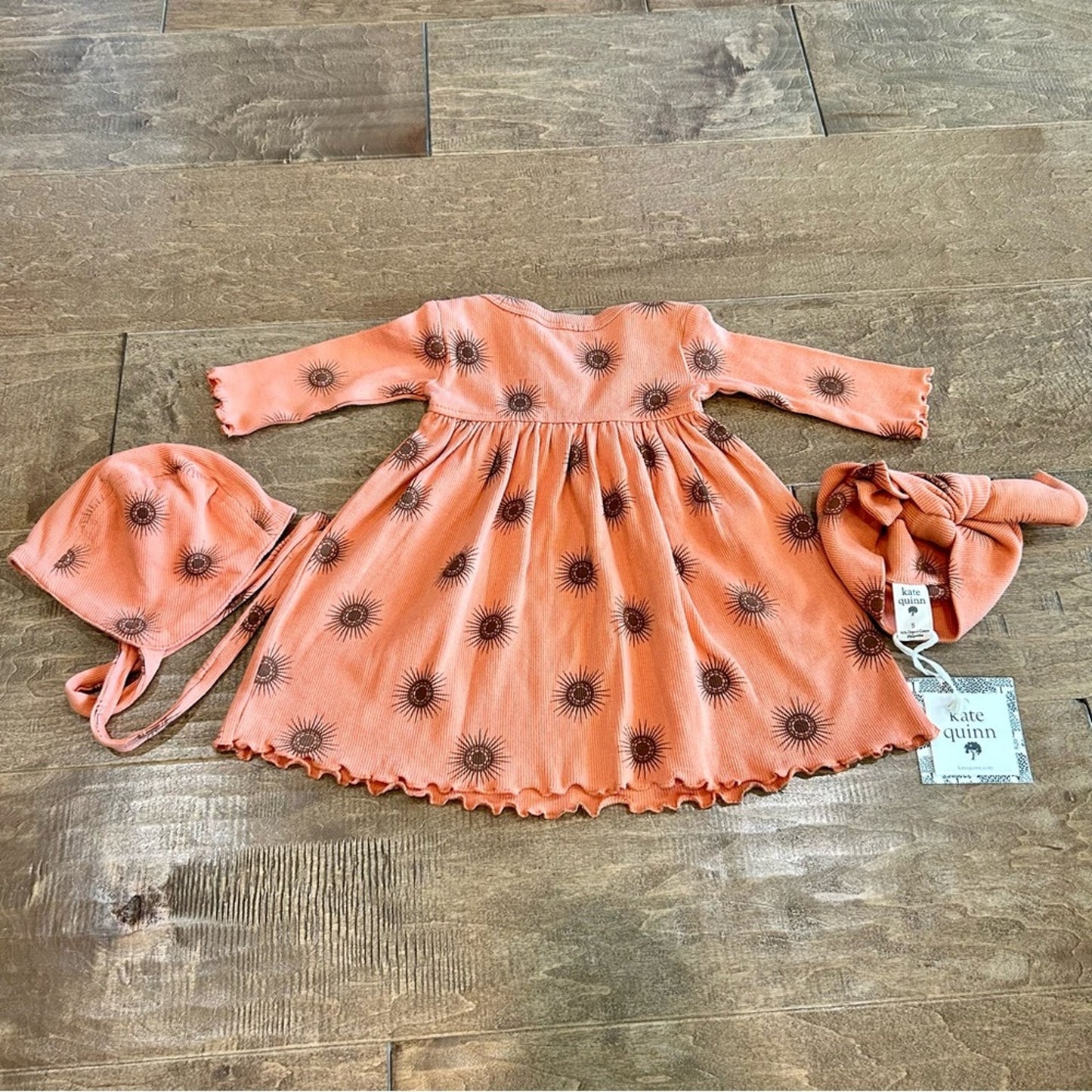 Kate Quinn Infant Girls Sun Prairie Dress w/ Headband and Hat Orange 3-6 M NWT