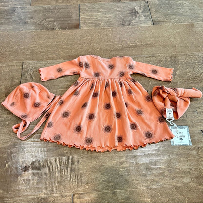 Kate Quinn Infant Girls Sun Prairie Dress w/ Headband and Hat Orange 3-6 M NWT