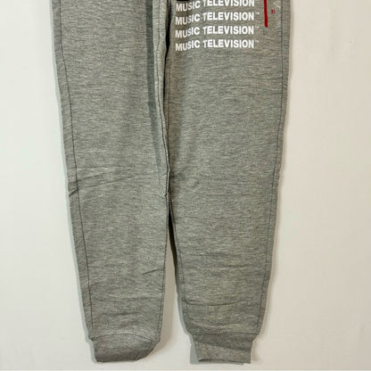 MTV Women’s Casual Drawstring Joggers MTV Leopard Print Logo Grey New with Tags