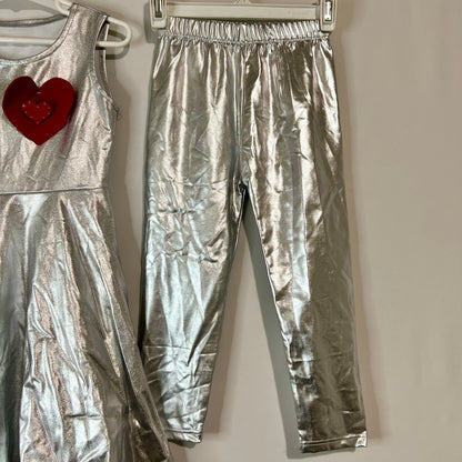 Luckygal Kids Tin Girl Costume Silver Size Small EUC Light-Up Heart Metallic