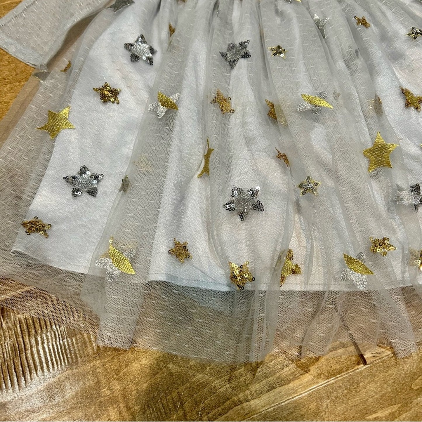EleStory Girls Starlet Long Sleeve Dress Grey Silver Gold Size 4T EUC Stars