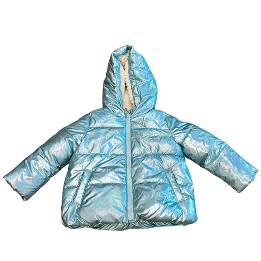 Baby Gap Toddler Girl Metallic Sherpa Puffer Jacket Blue Size 4 EUC Winter Warm