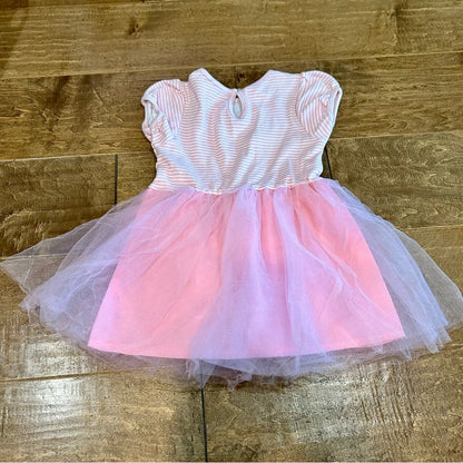 Mud Pie Girls Striped Tulle Tutu Big Sister Dress Pink Gold Size 4T EUC Girly