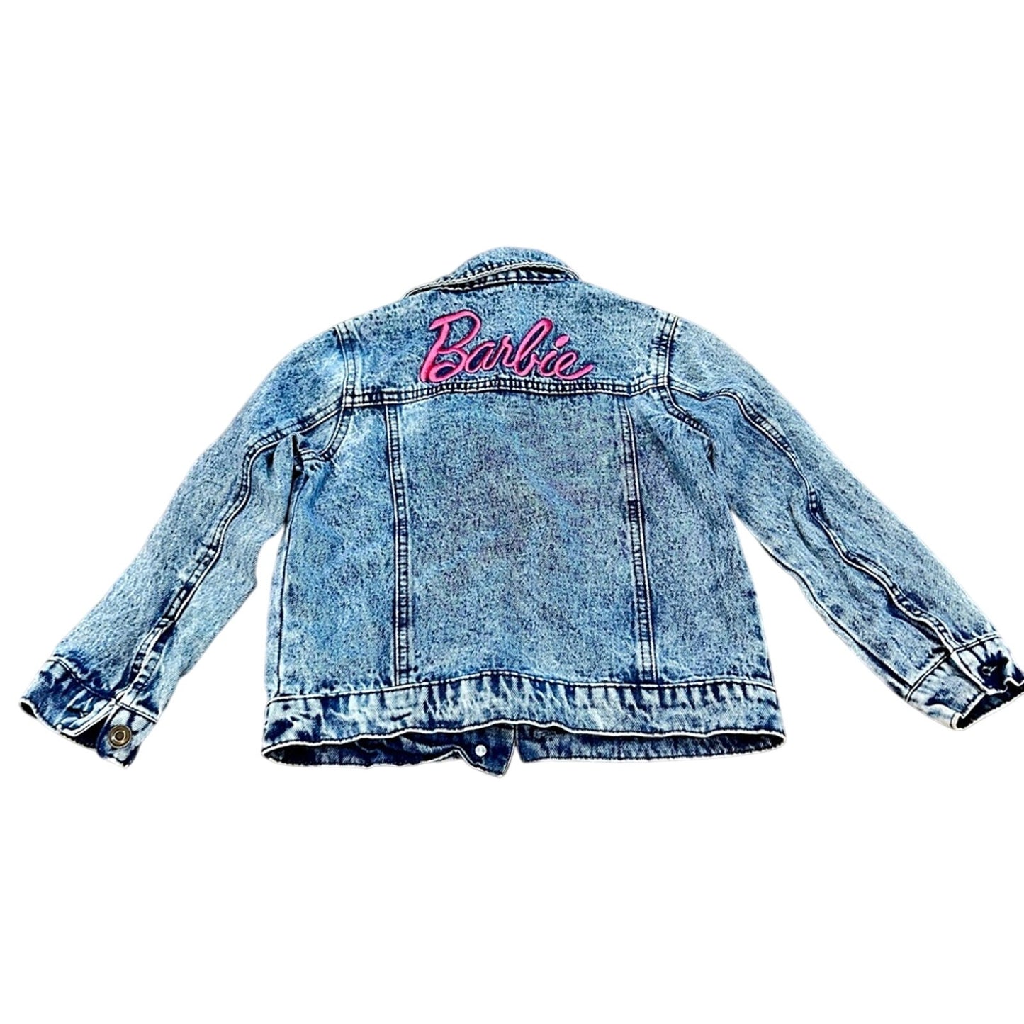 Barbie Mattel Girls Embroidered Logo Denim Jacket Blue Size Small EUC Jean Cute