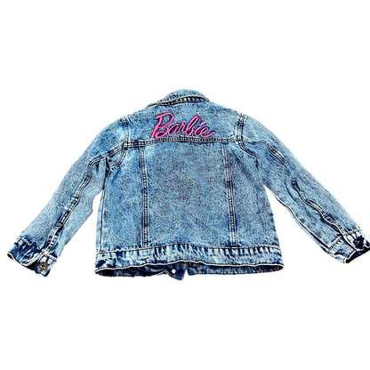 Barbie Mattel Girls Embroidered Logo Denim Jacket Blue Size Small EUC Jean Cute