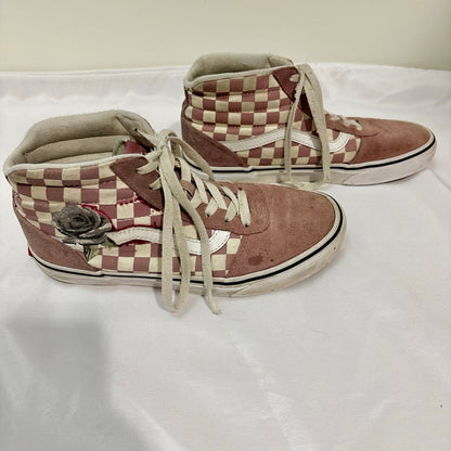 Vans Women’s Sk8-Hi Checkerboard High Top Sneakers Desert Rose True White Size 8 EUC