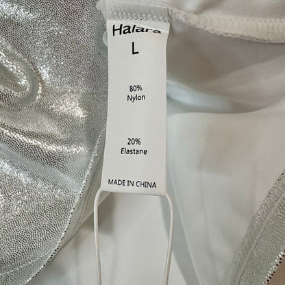 Halara Women’s Shiny Metallic Sleeveless Mockneck Crop Top Silver Size Large NWT