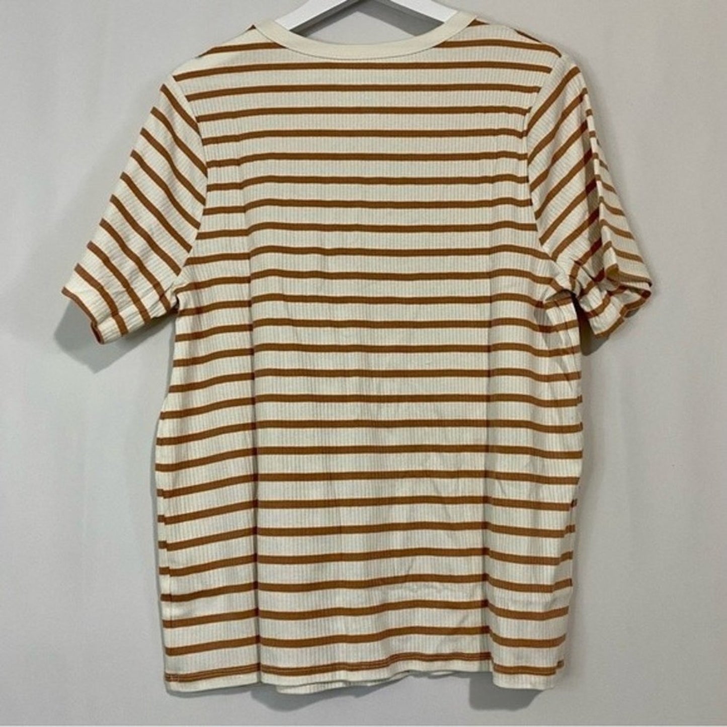 A New Day Women’s Round Neck Ribbed Short Sleeve Tee Brown & White Stripe NWT