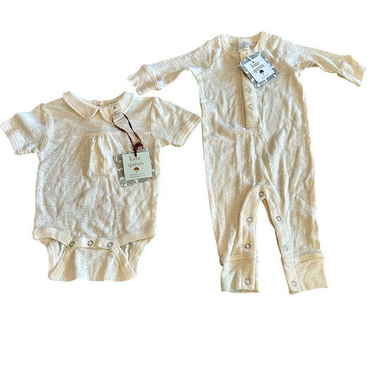 Kate Quinn Gender Bodysuit and Onesie Set Cream Size 3-6 M NWT Organic Cotton