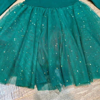 Ele Story Girls Mistletoe Ballerina Dress Green Size 12-18 M EUC Stars Tulle