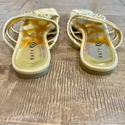 Katy Perry Women’s The Anat Metallic Rhinestone Slide Gold Size 6 EUC Shimmer