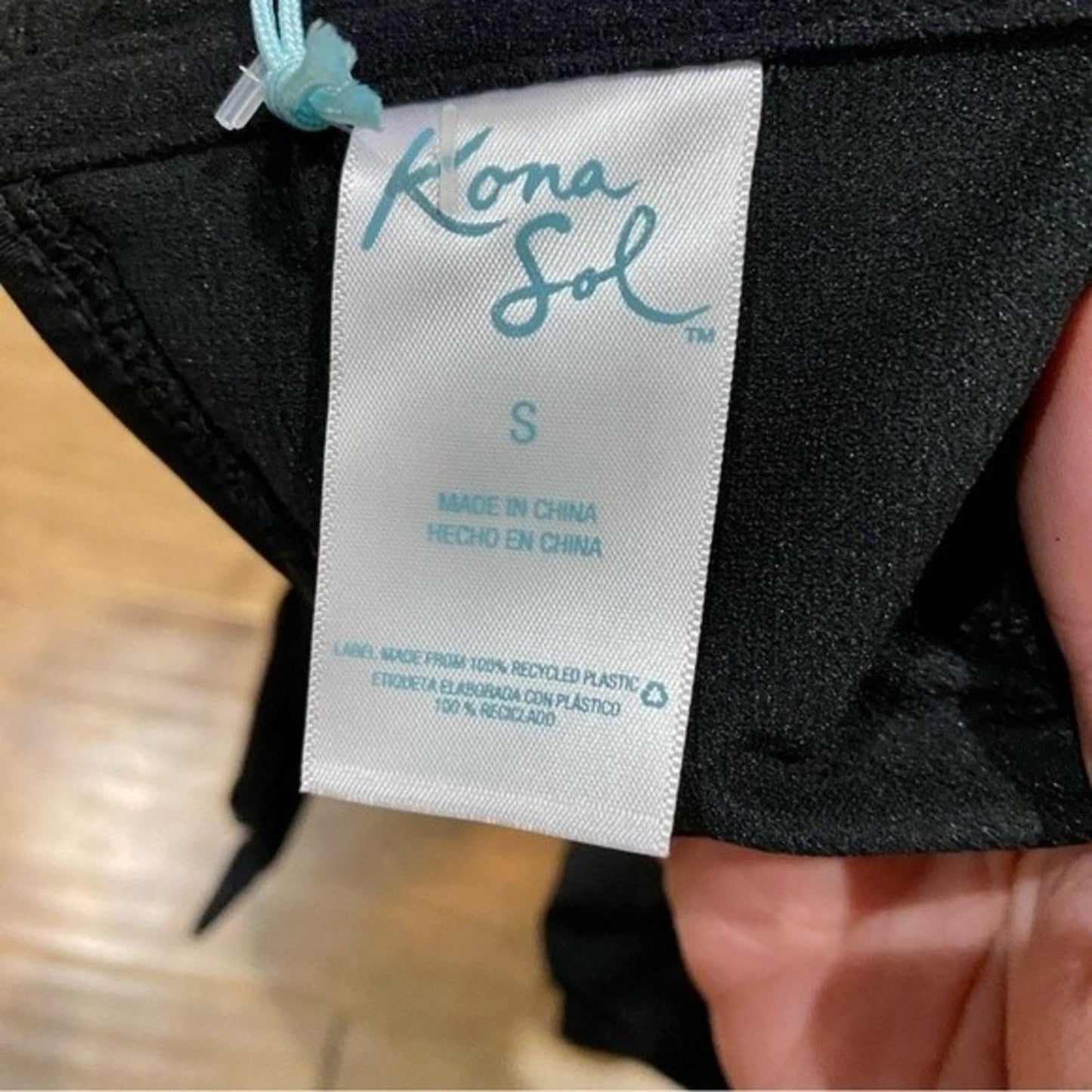 Kona Sol Women's Circle Halter Tie Tankini Swim Top Ruched Black NWT