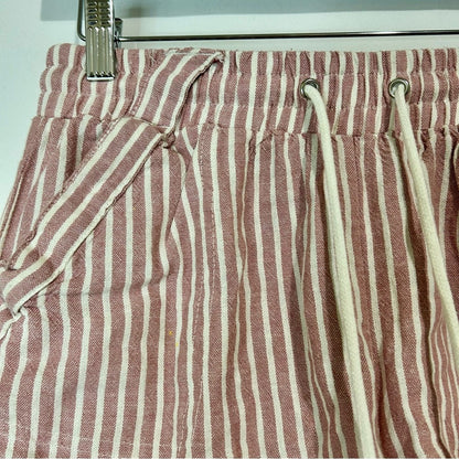 Rewind Women’s Linen Blend Striped Pull On Shorts Pink White Size XS EUC