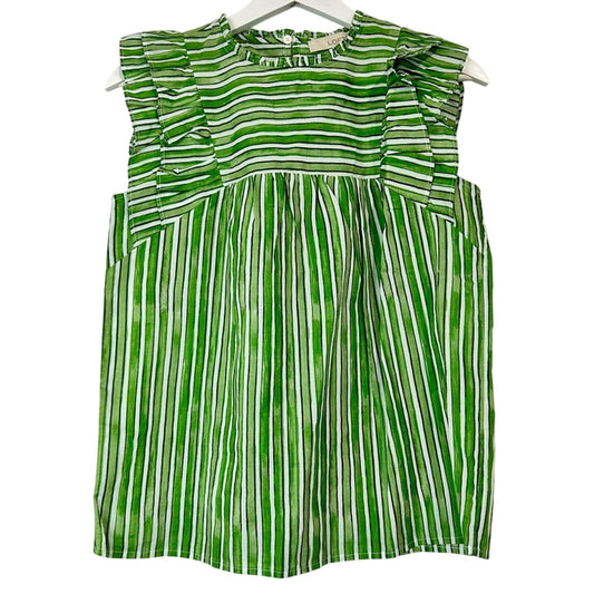 Loft Women’s Ruffle Sleeve Striped Blouse Green White Size XS NWT Workwear Girly