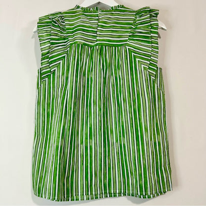 Loft Women’s Ruffle Sleeve Striped Blouse Green White Size XS NWT Workwear Girly