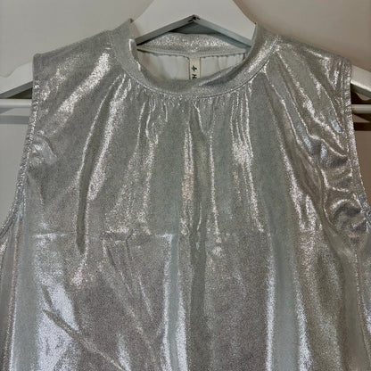 Halara Women’s Shiny Metallic Sleeveless Mockneck Crop Top Silver Size Large NWT