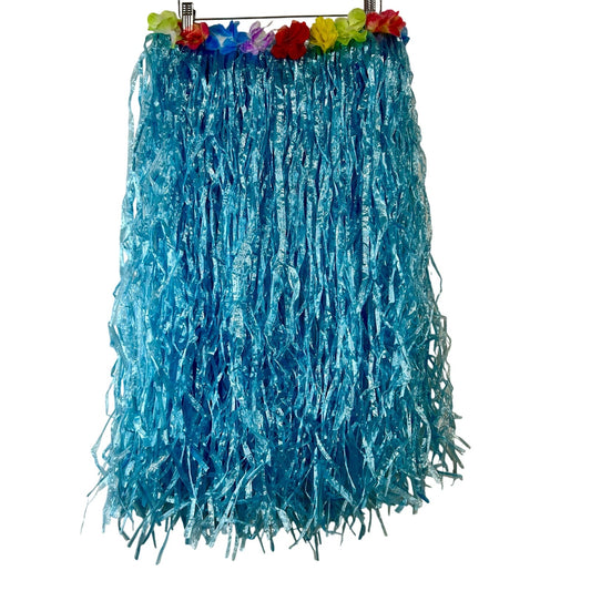 Adult Adjustable Hawaiian Hula Grass Skirt Blue One Size EUC Floral Luau