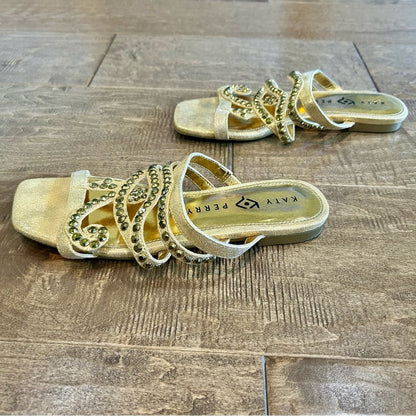 Katy Perry Women’s The Anat Metallic Rhinestone Slide Gold Size 6 EUC Shimmer