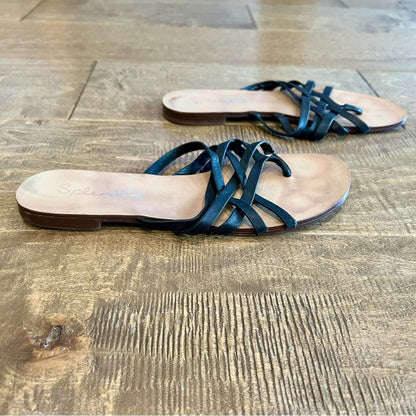 Splendid Women’s Strappy Thong Sandals Black Size 7.5 EUC Leather Summer Girly