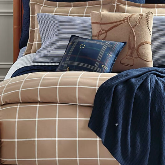 Ralph Lauren Home Modern Equestrian Windowpane Full / Queen Duvet Cover Camel