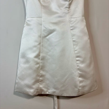 Women’s Satin Pearl Neckline Lace Up Back Mini Formal Dress Ivory XS / Small NWT