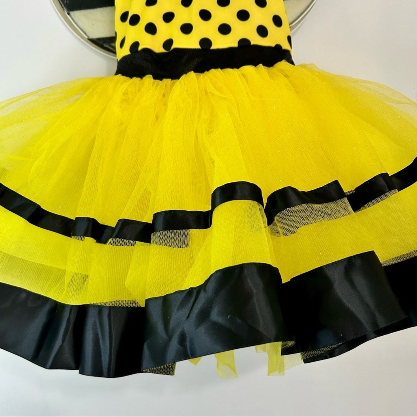 Weissman Girls Bumble Bee Polkadot Leotard Dance Costume Yellow Black XS EUC
