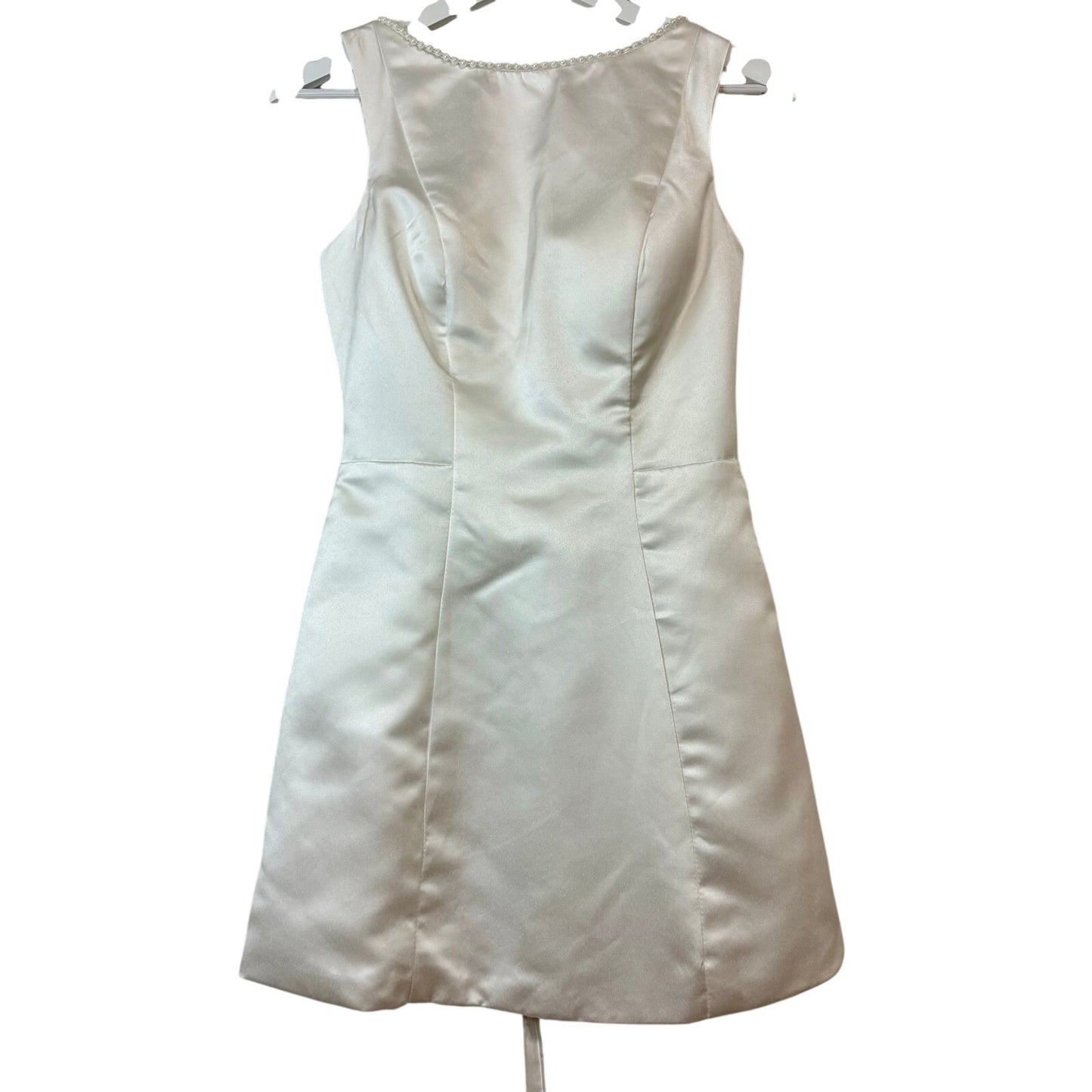 Women’s Satin Pearl Neckline Lace Up Back Mini Formal Dress Ivory XS / Small NWT