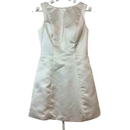 Women’s Satin Pearl Neckline Lace Up Back Mini Formal Dress Ivory XS / Small NWT